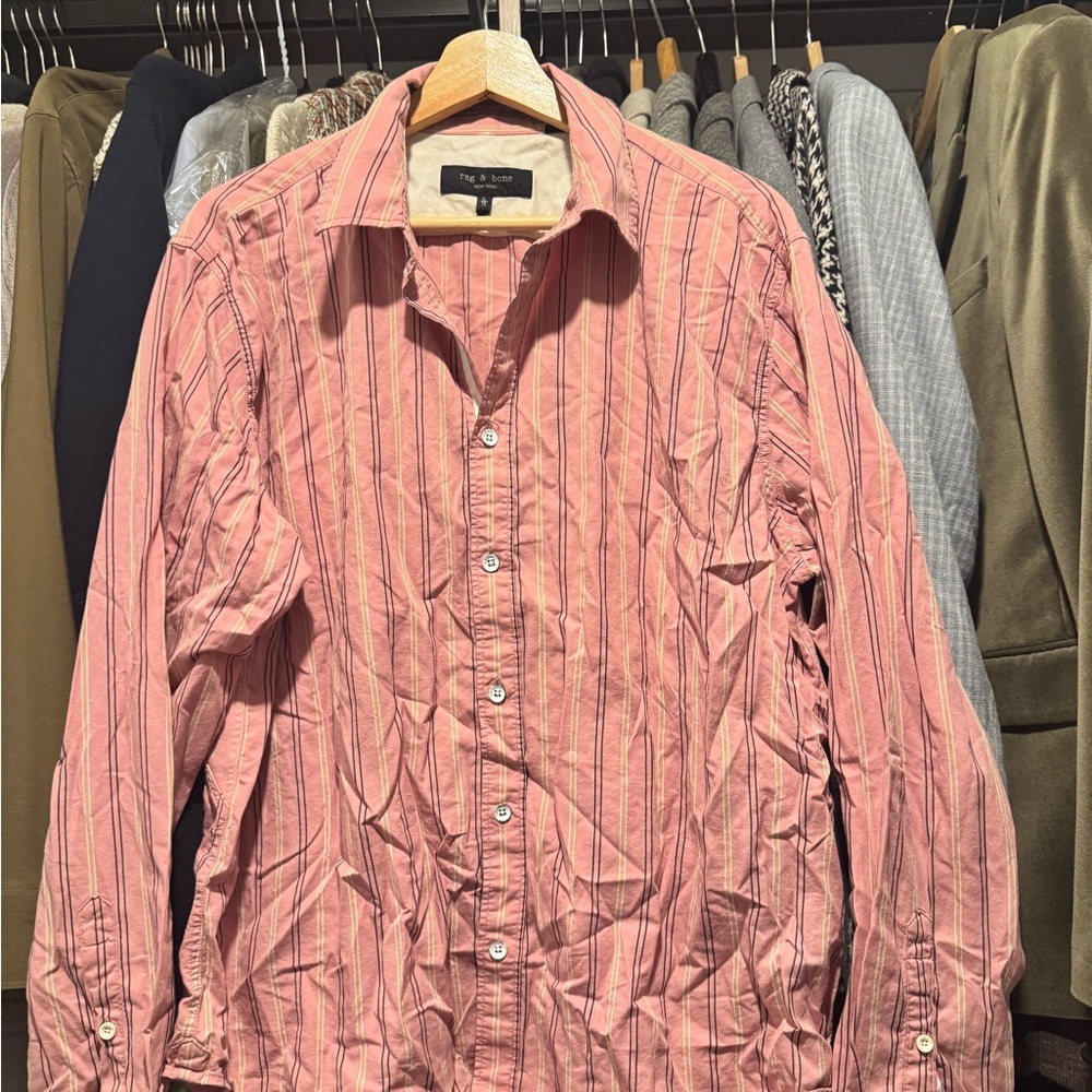 Rag & Bone Men's Pink and Blue Striped Shirt